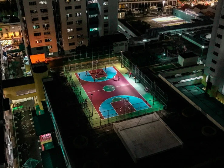 this is an image of a sports court at night