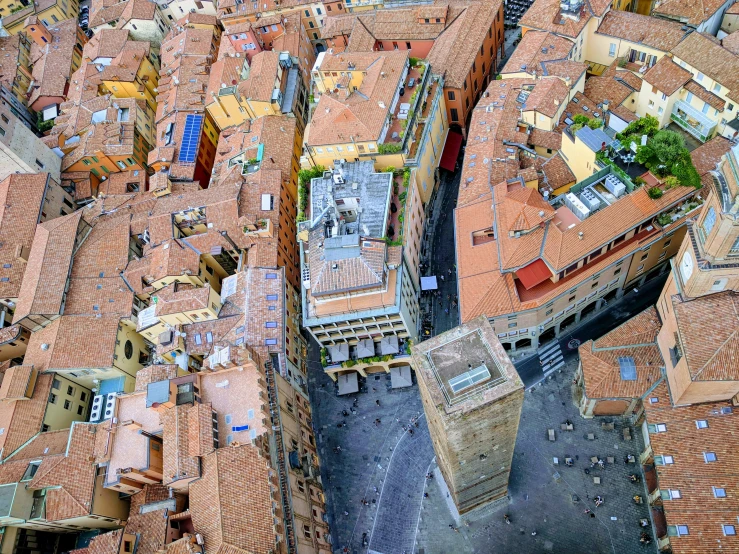 an aerial view of a very pretty brick city