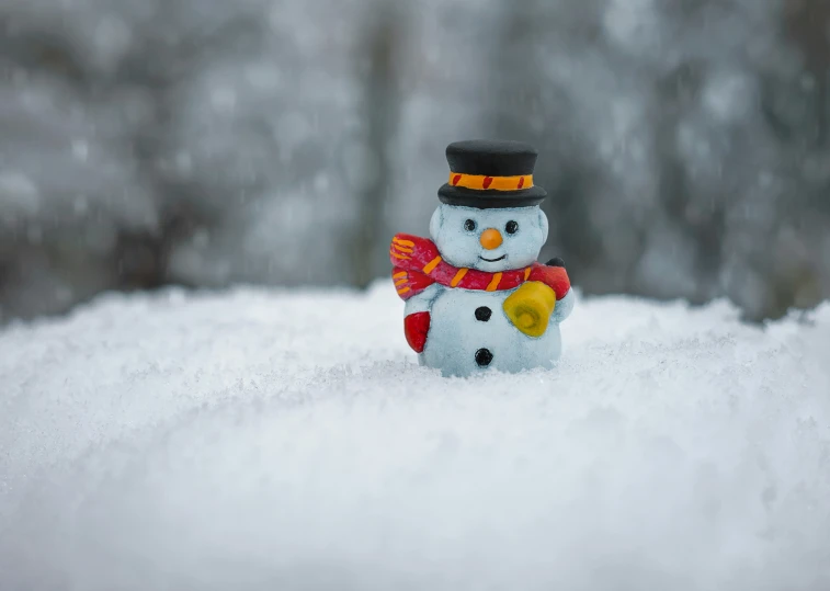 a snowman ornament on top of the snow