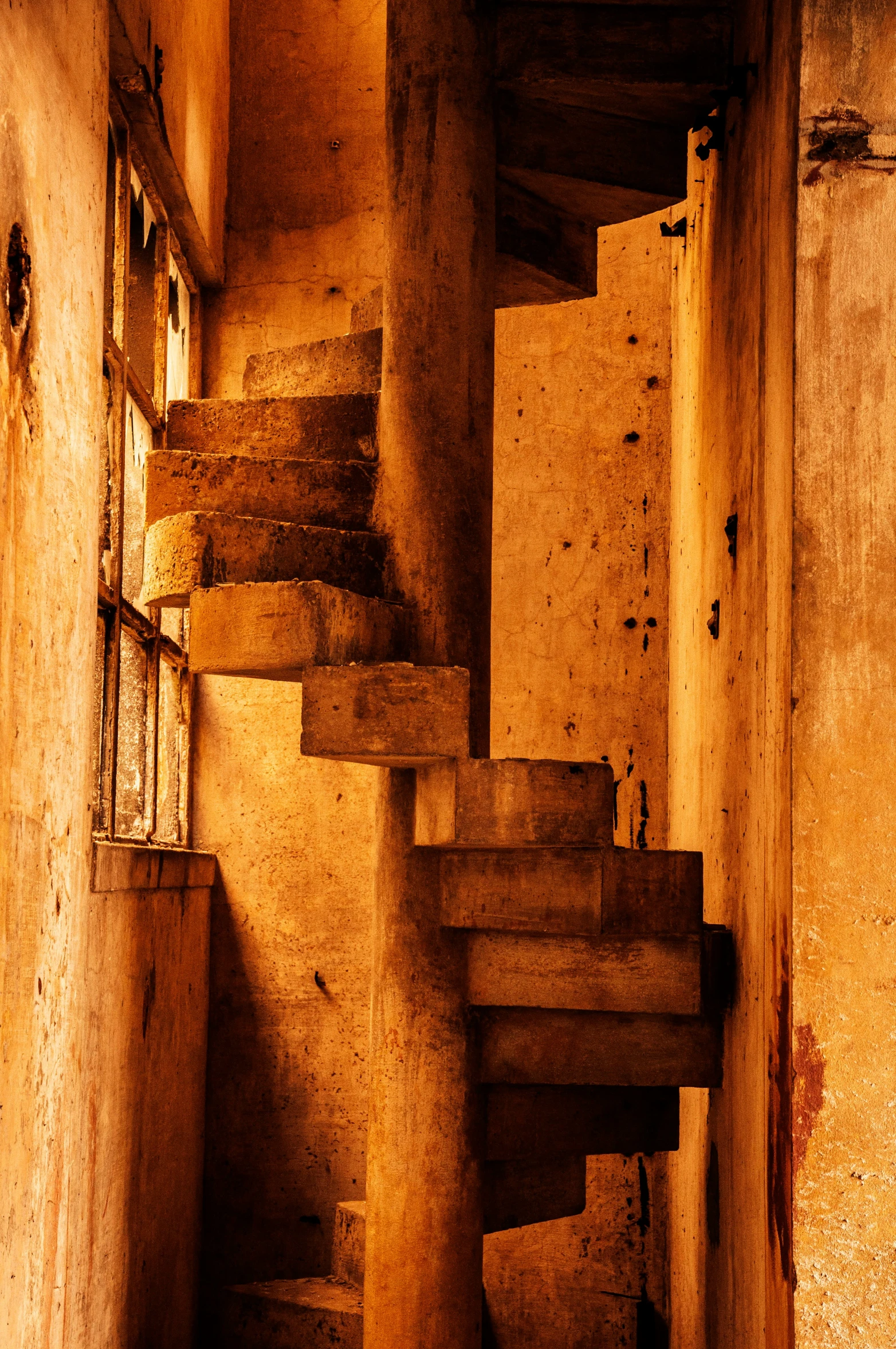 a close up of an old building with stairs