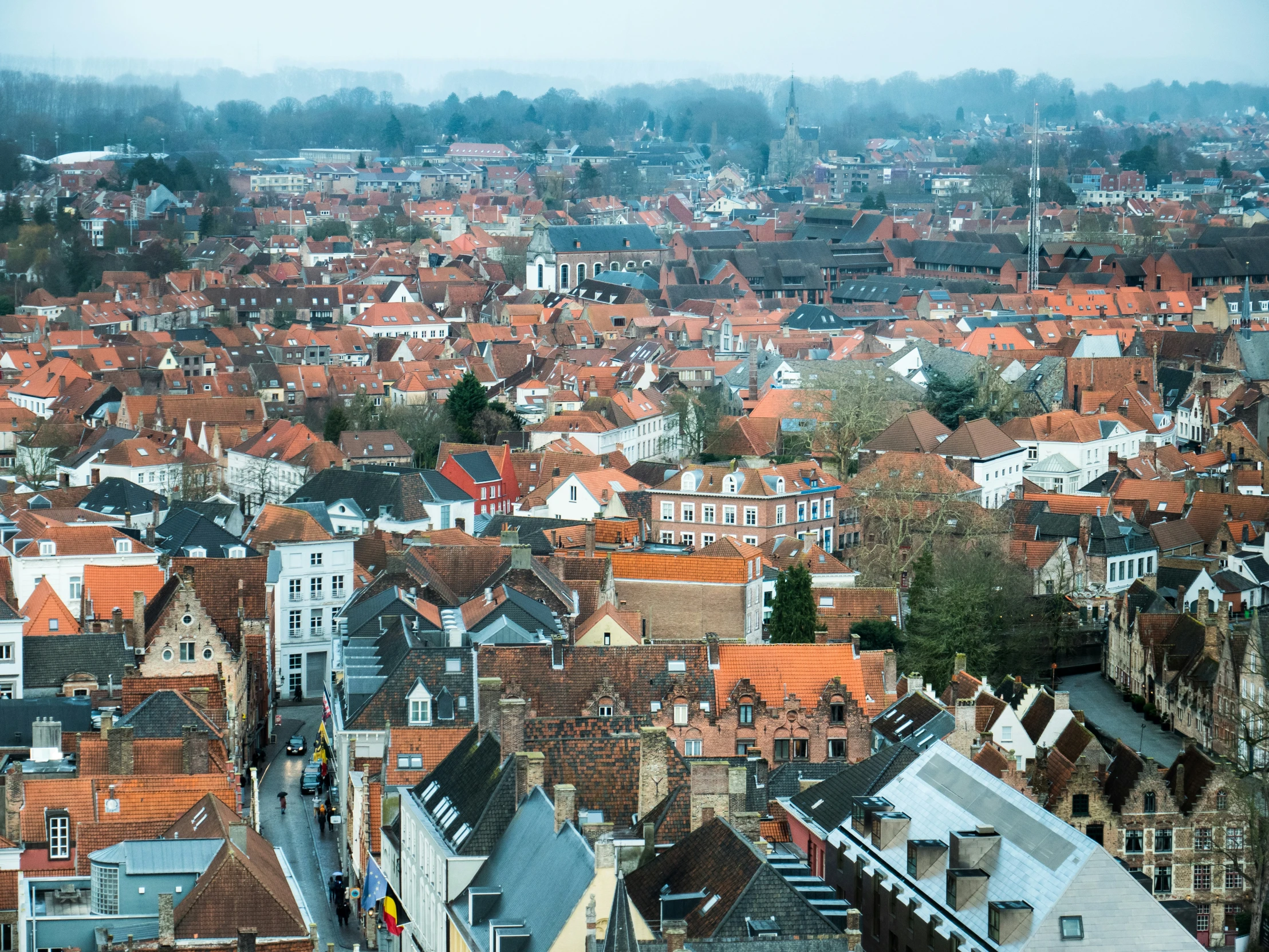 an image of rooftops with city behind them