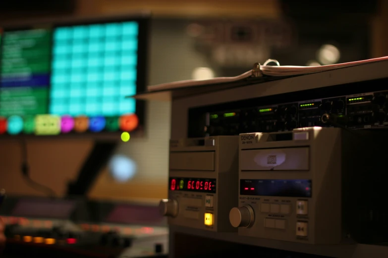 electronic equipment on a table with large screen