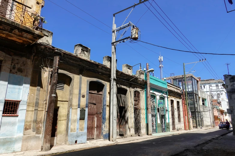 old buildings in an inner city near a city street