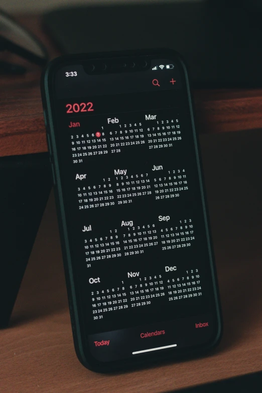 a cellphone with a dark background with red numbers