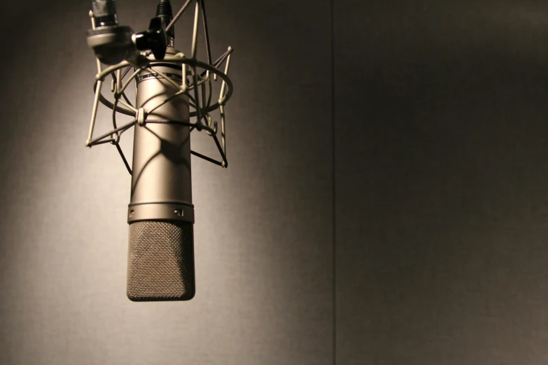 a microphone on top of a table in a room