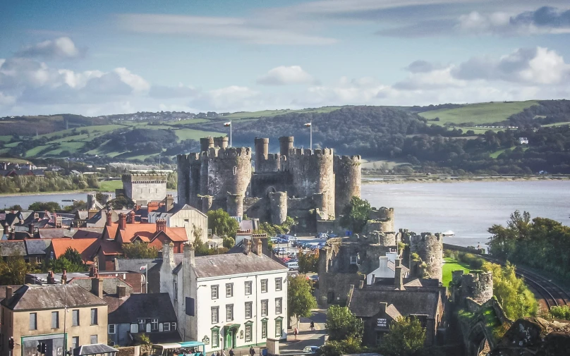 a castle in the middle of some town