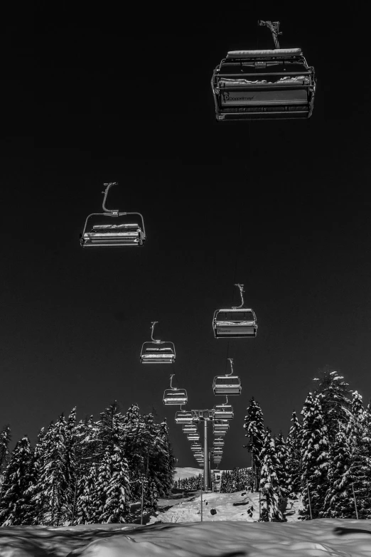 a bunch of ski lifts over trees in the snow