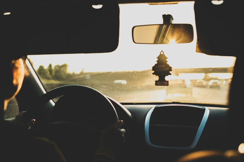 a view through a windshield of trees in the rain