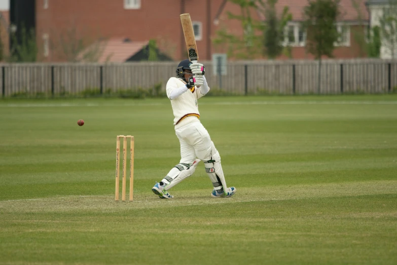 a young person playing a game of cricket in the grass