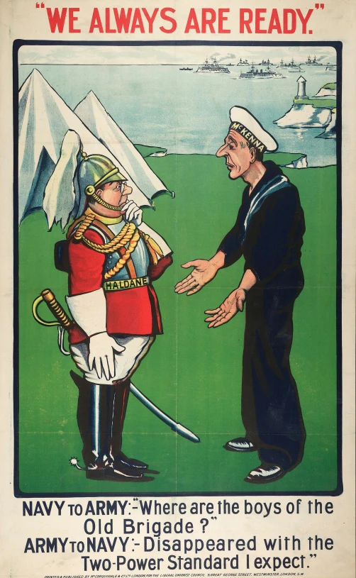 an old war propaganda depicting a man being handed to another man