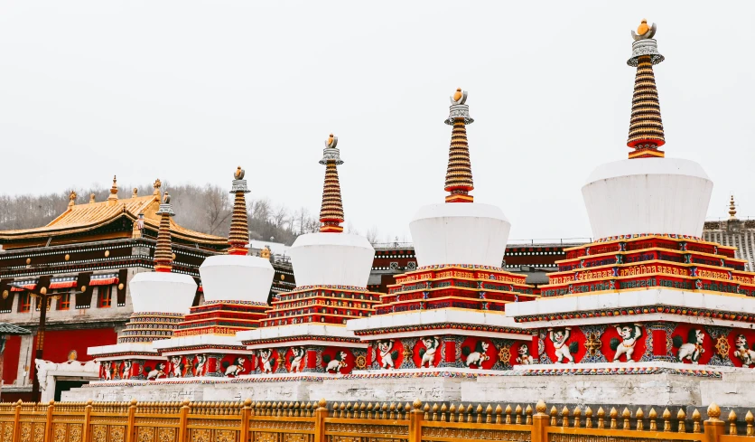 the colorfully painted roofs of the small temple