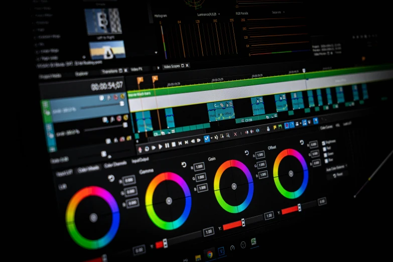 a musical mixing station with multicolored controls