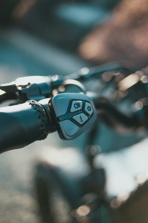 an upside down view of a bicycle handle bars