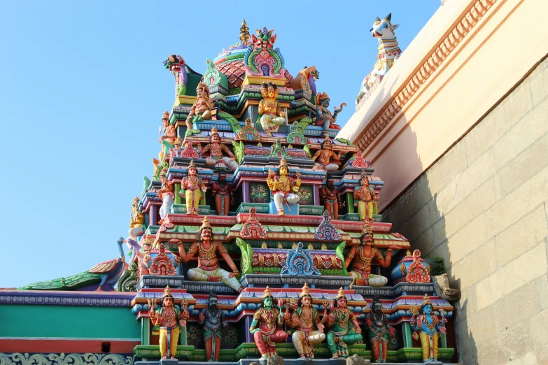 an intricate and colorfully decorated hindu temple is shown