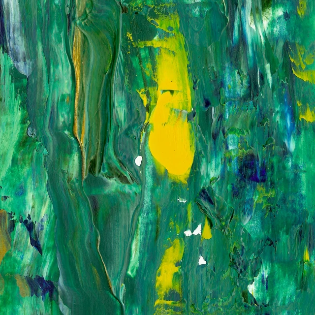 a large painting with green and yellow colors