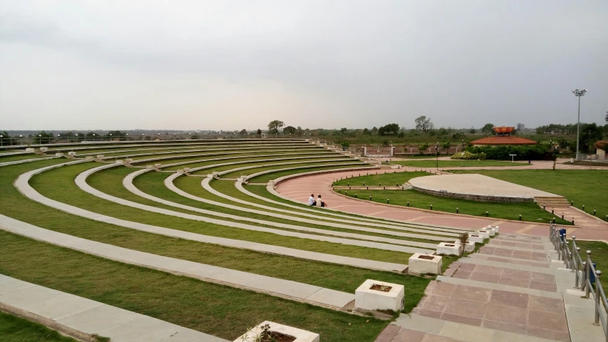 a very wide auditorium with steps on either side