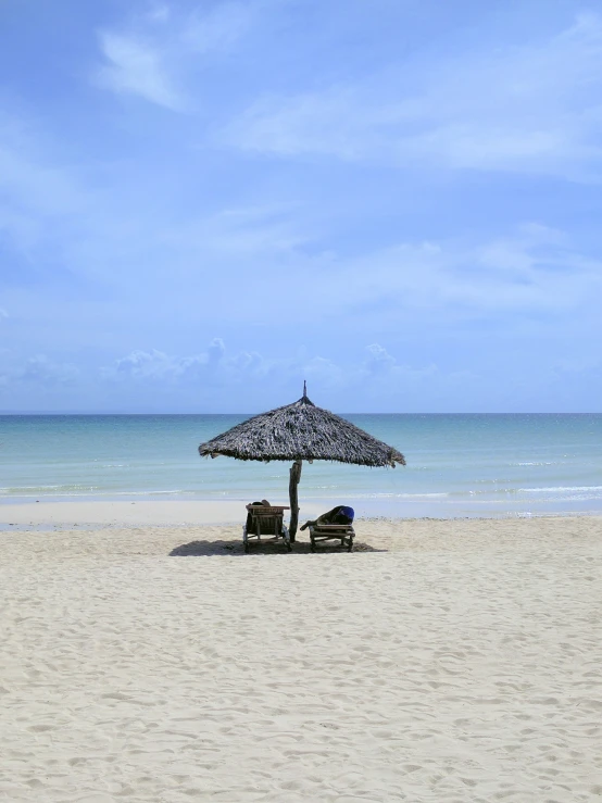 a person under an umbrella on the beach