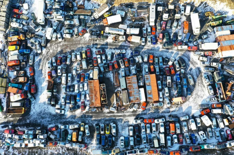 aerial view of beached cars and docks