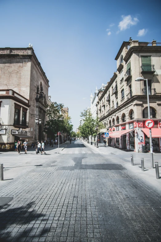 a street view of a very old city, in the day