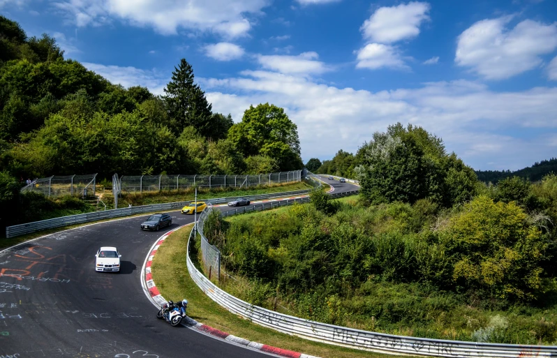 a speed - packed hill road winding in several directions