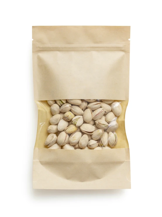 a brown paper bag with nuts inside