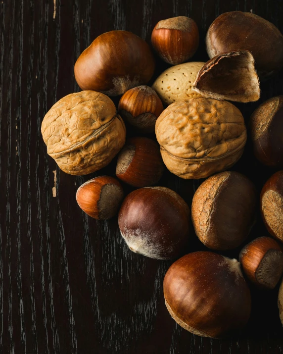 a group of nuts are on a table