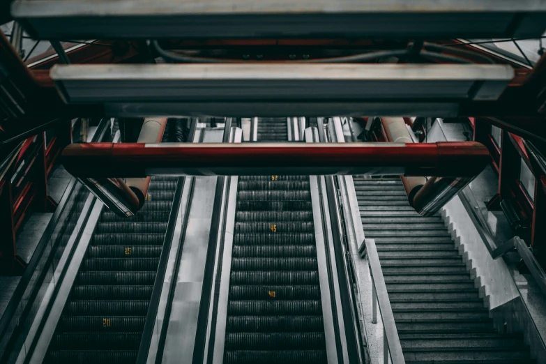 an overhead s of stairs at a train station