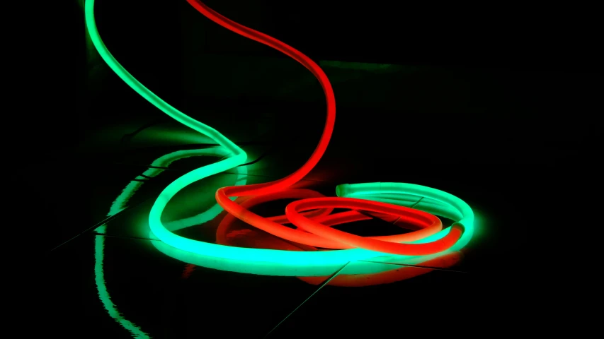 neon lights shine brightly from various different wires