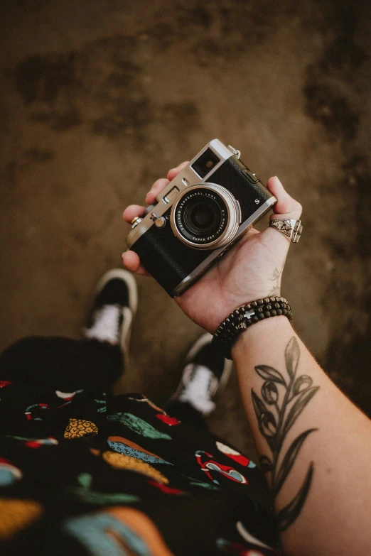 someone holding an old camera with their hands