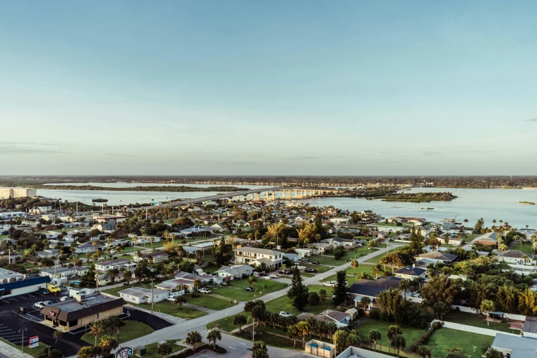 an aerial view of a body of water in the city