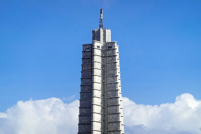 a view of an old tower that is standing out