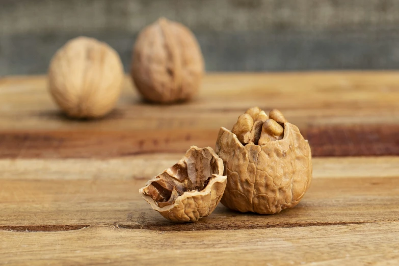 the walnut is peeled and inside of it