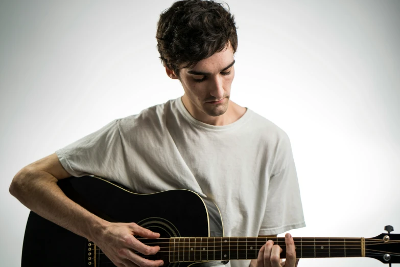 a man playing guitar poses for the camera