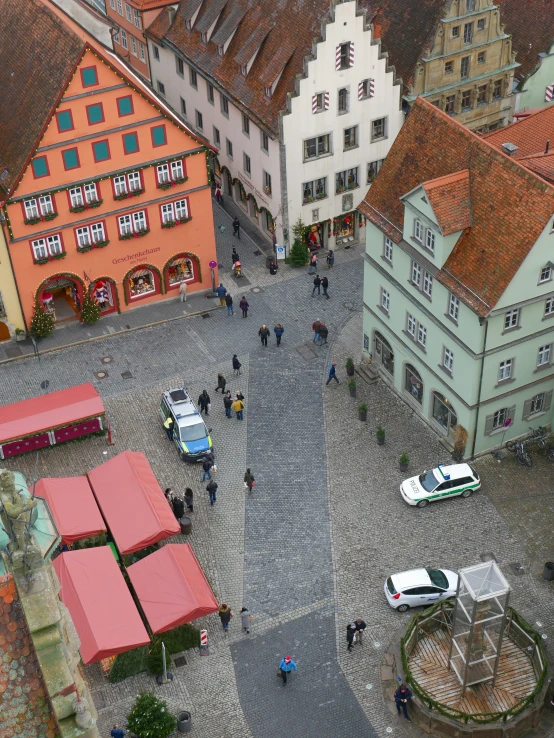 an aerial view of an old european town with many buildings