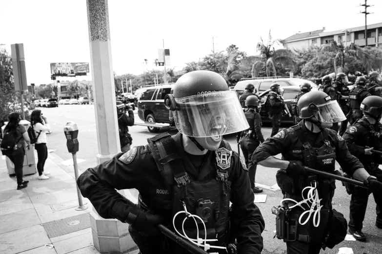 a black and white po of police officers