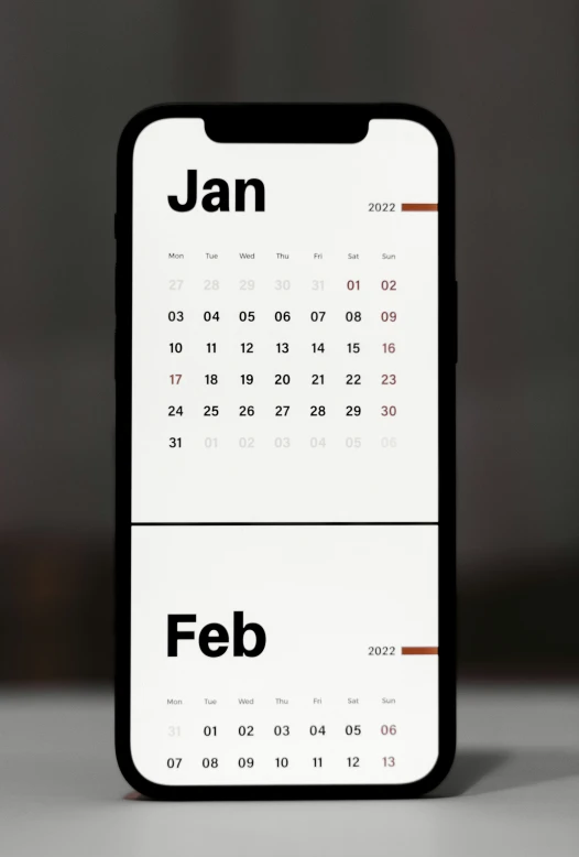 an iphone showing the month in the calendar