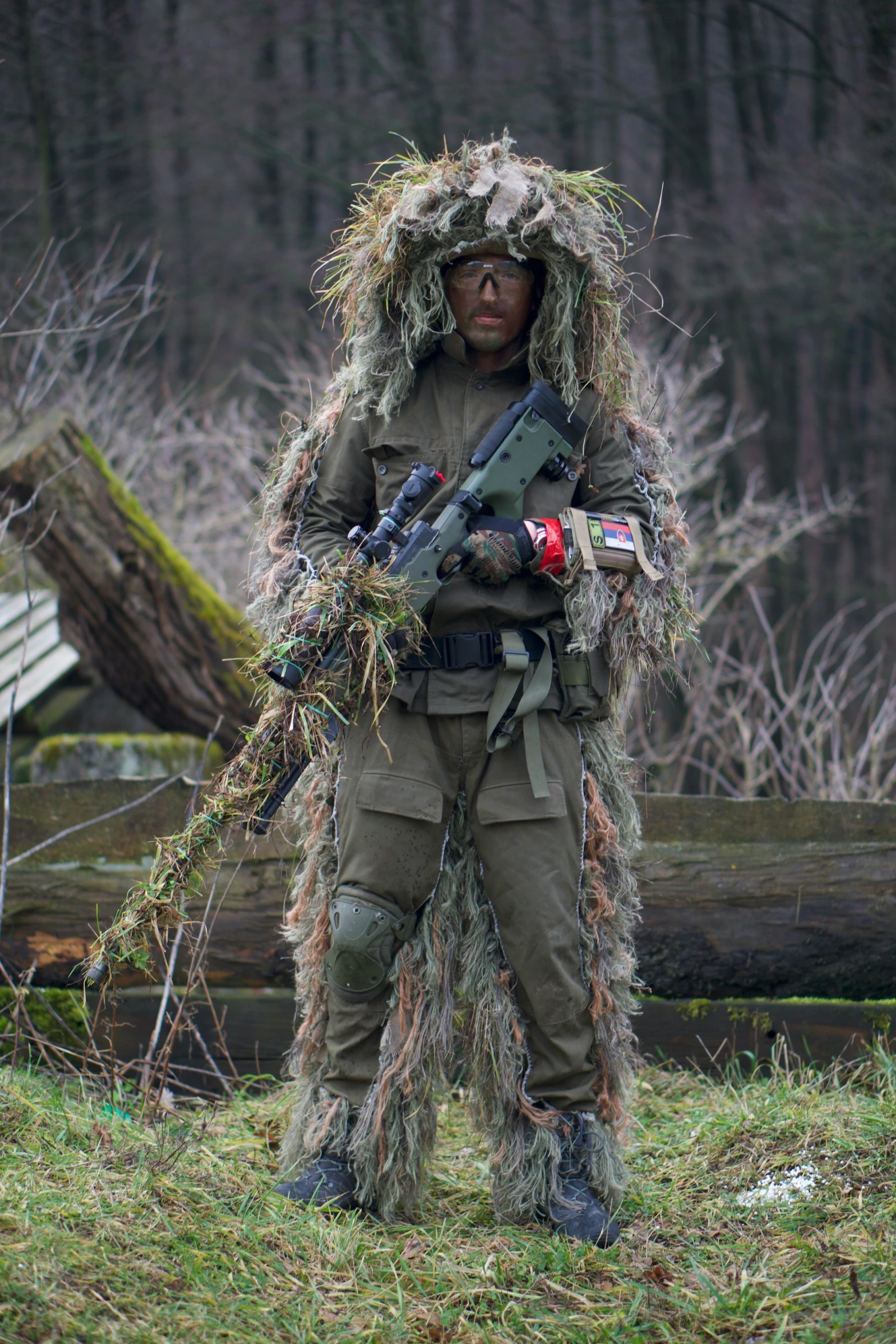 a soldier dressed in camouflage and holding a gun