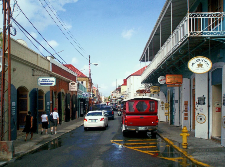 the street of a small town on a rainy day