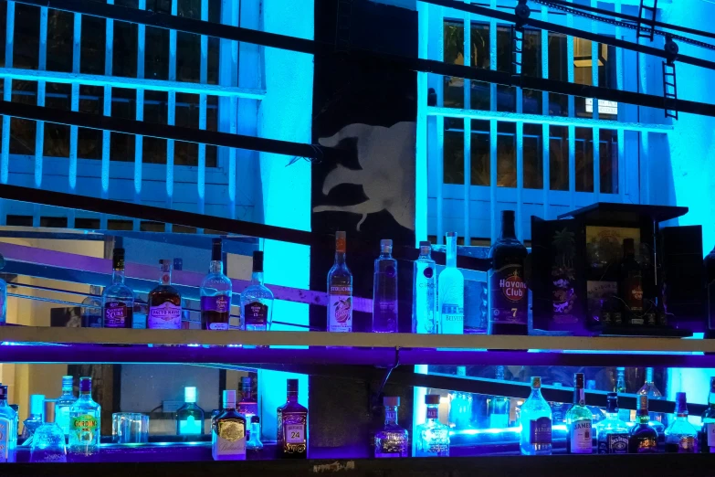 colorful night lights in an outside bar display