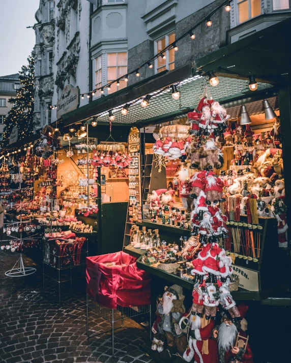 the market has christmas decor on it