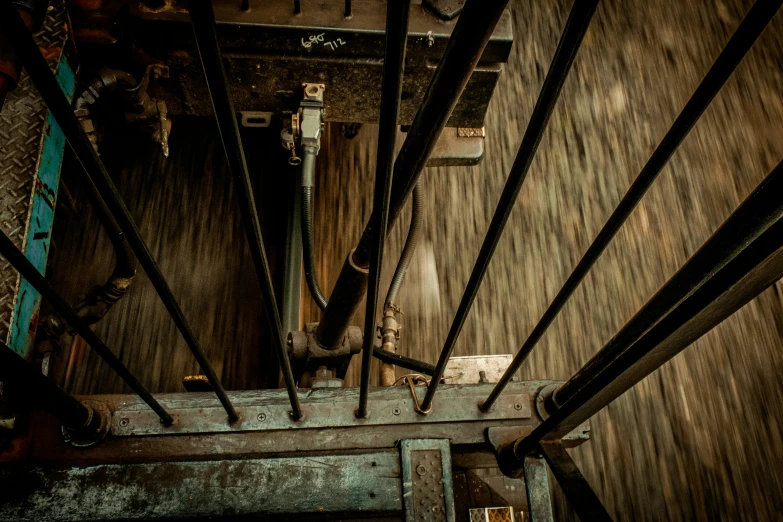 aerial view of stairs and railings at night