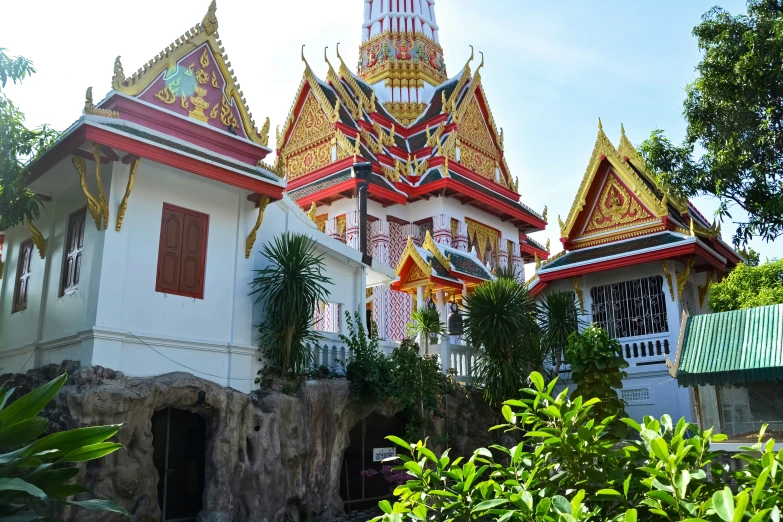 a white building with lots of ornate roof designs