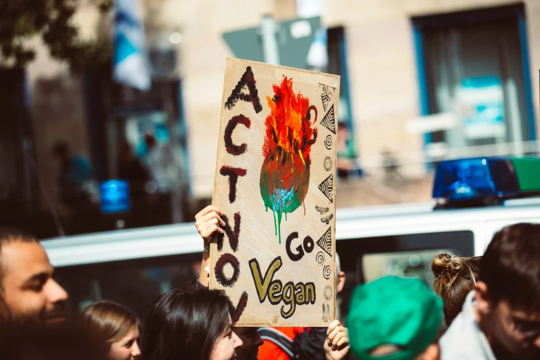 a person holds a sign on the street