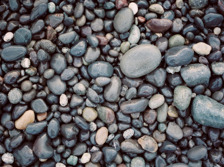 a stone and gravel field with rocks and grass