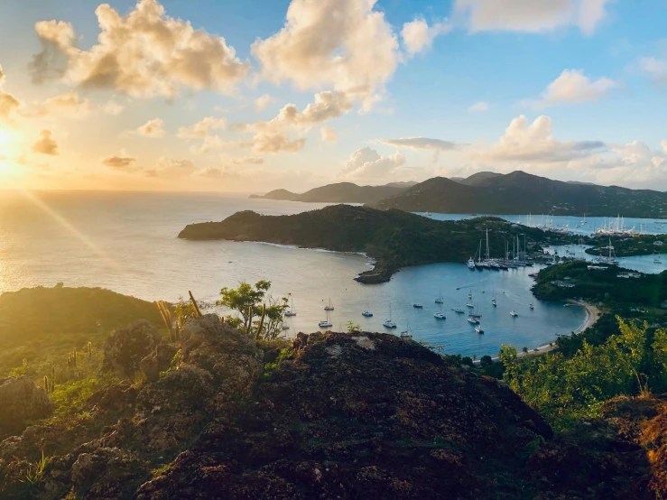 a view of two island in the water