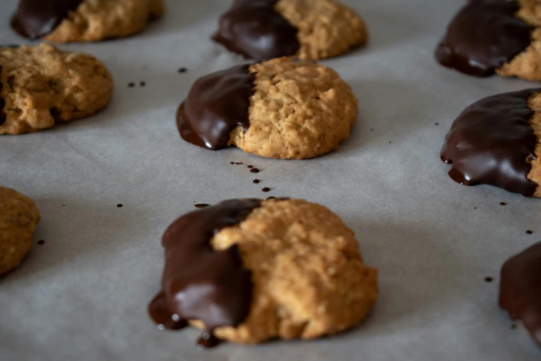 chocolate chips are on the cookie sheet ready to be baked