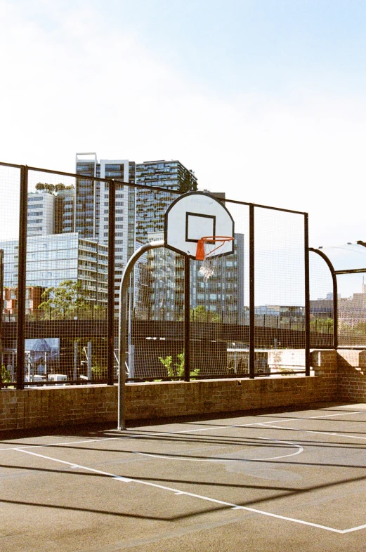 an old street scene with a basketball hoop