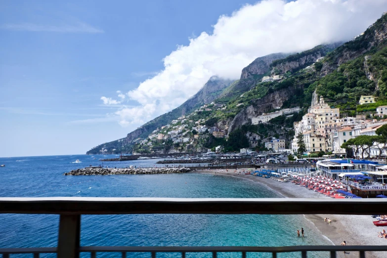 a scenic view of the beach and water