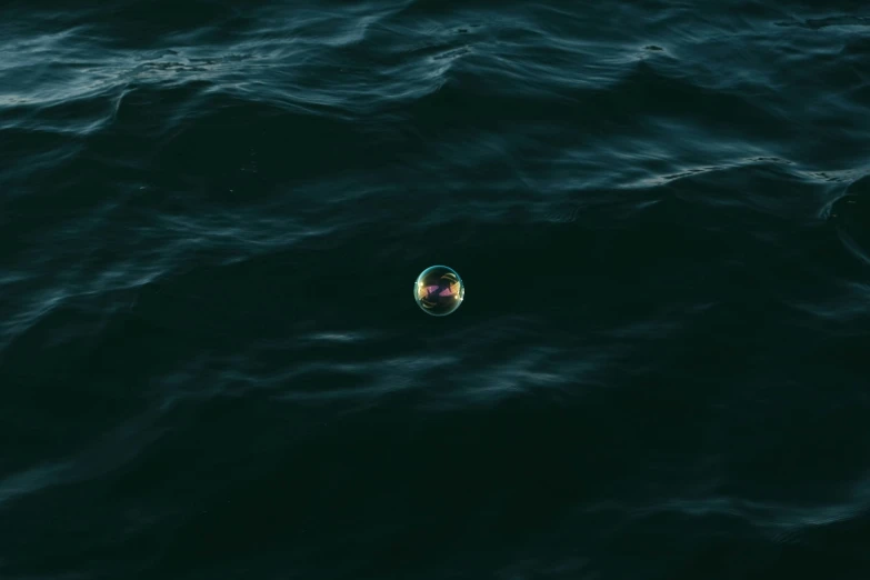 the white object is floating in the dark ocean water