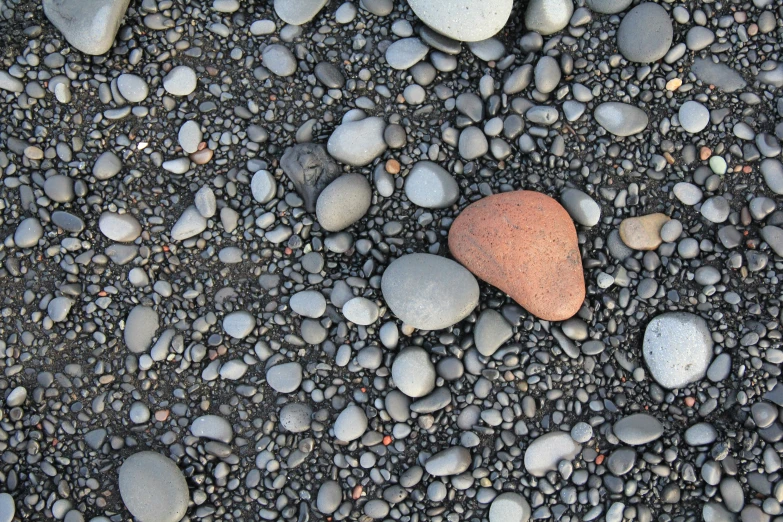 pebbles and rocks on the ground are shaped as heart shapes